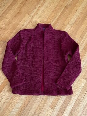 VINTAGE FIND Burgundy Wine Boiled Wool Blend Open Sweater Cardigan SZ S